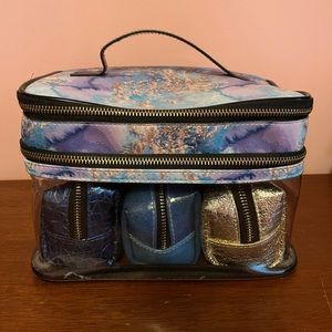 makeup travel organizer with 3 individual makeup bags